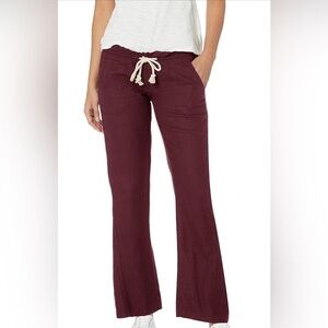 Roxy Women's Oceanside Linen Drawstring Pants - Large - Brown